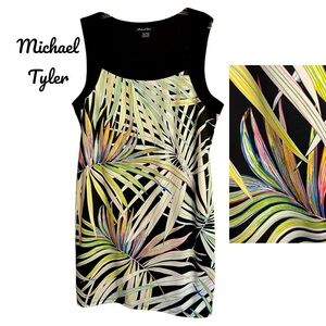 MICHAEL TYLER XL Womens Tropical Sleeveless Black Multicolour Panel Dress Lined